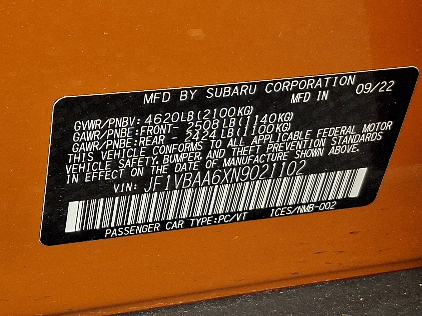 2022 Subaru WRX Manual